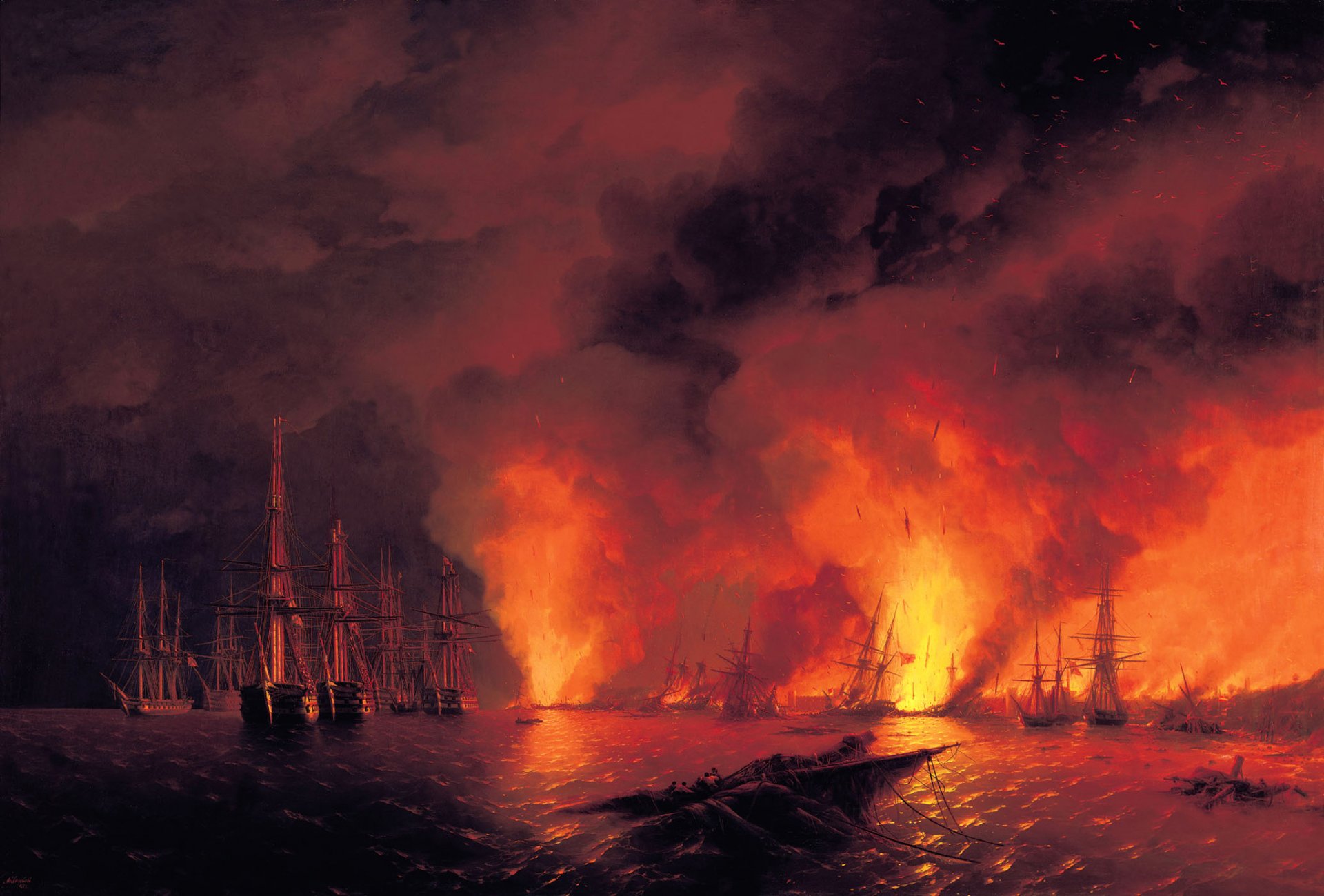 ivan aivazovsky peinture bataille genre nuit mer navires bataille