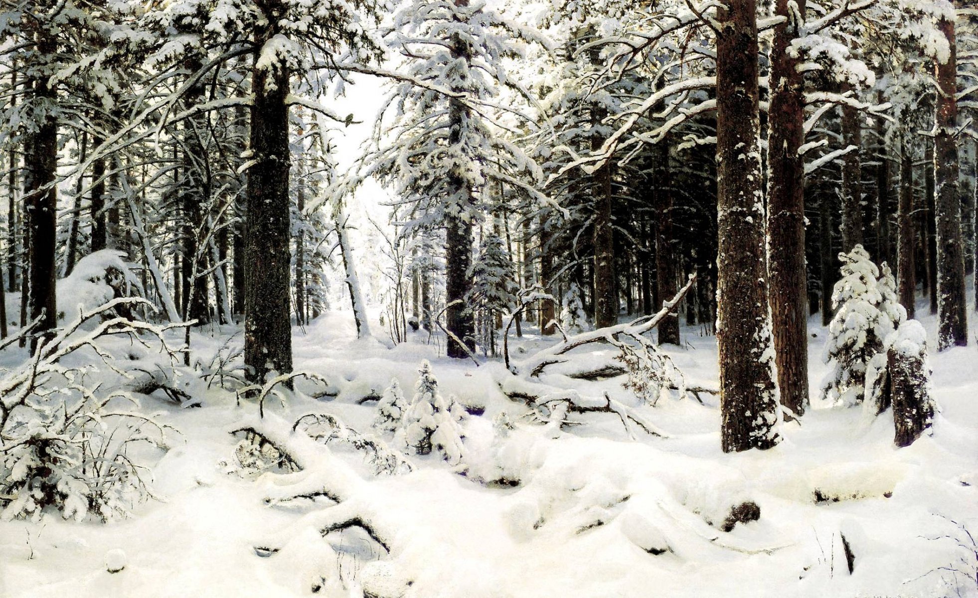 shishkin invierno bosque árboles nieve frío pintura pintura