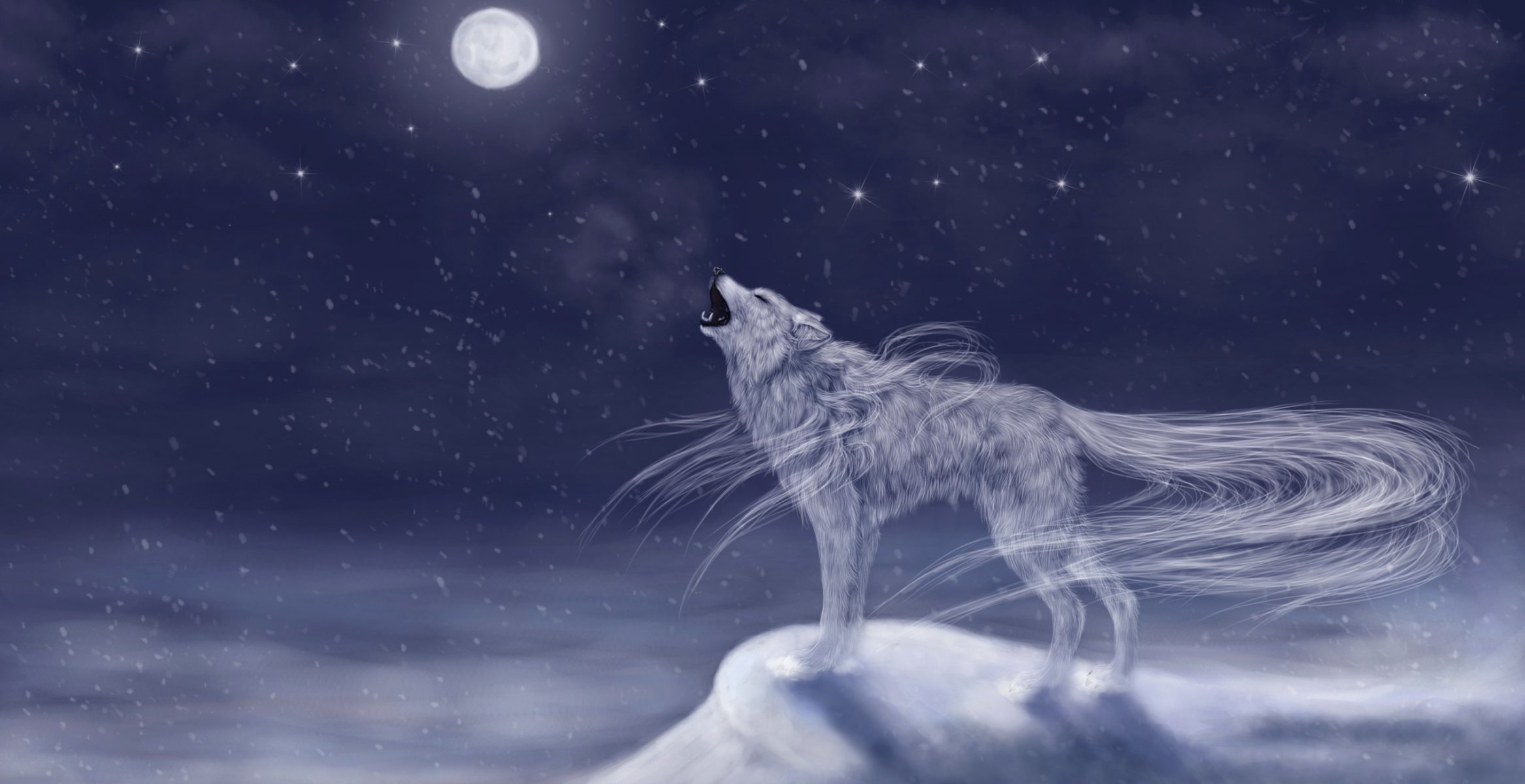 art animals wolf howling vhost moon sky night snow cool