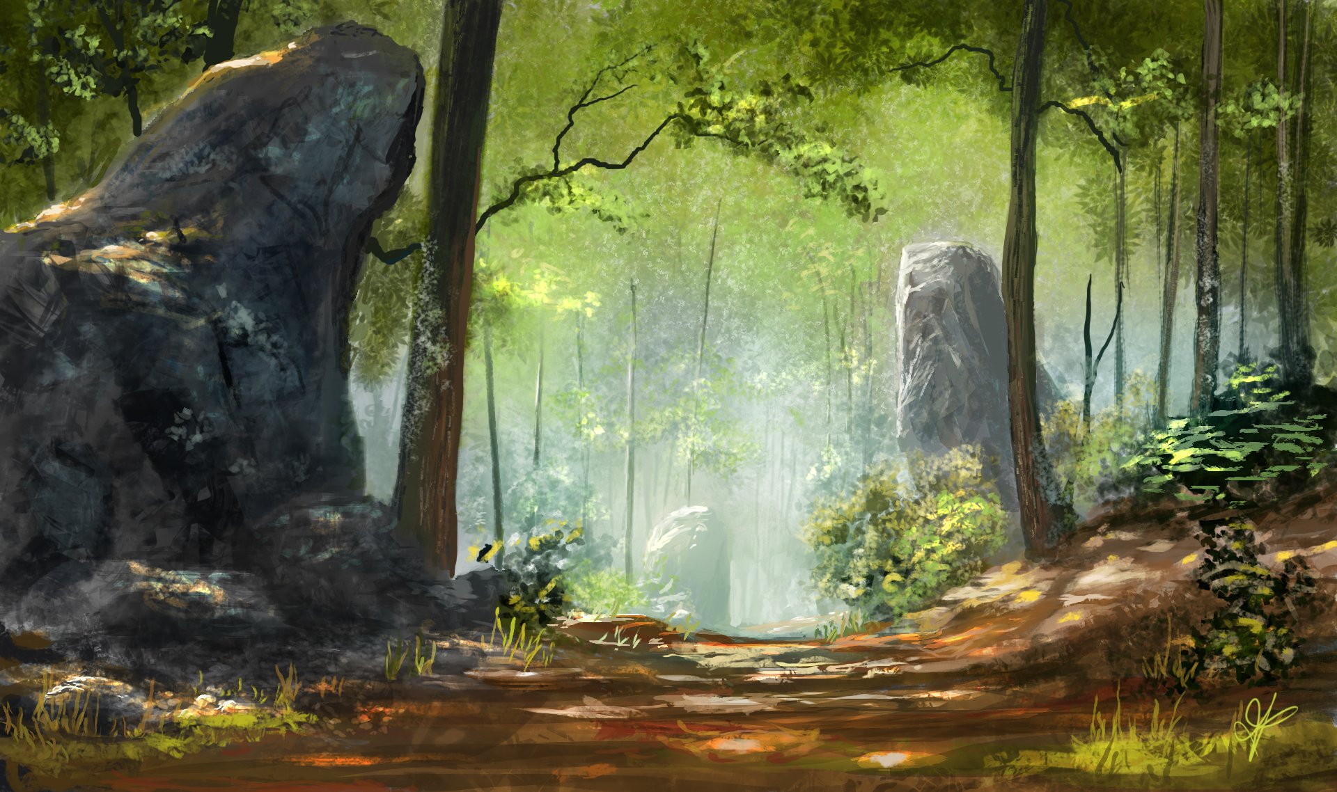 art nature forest stones monolith track