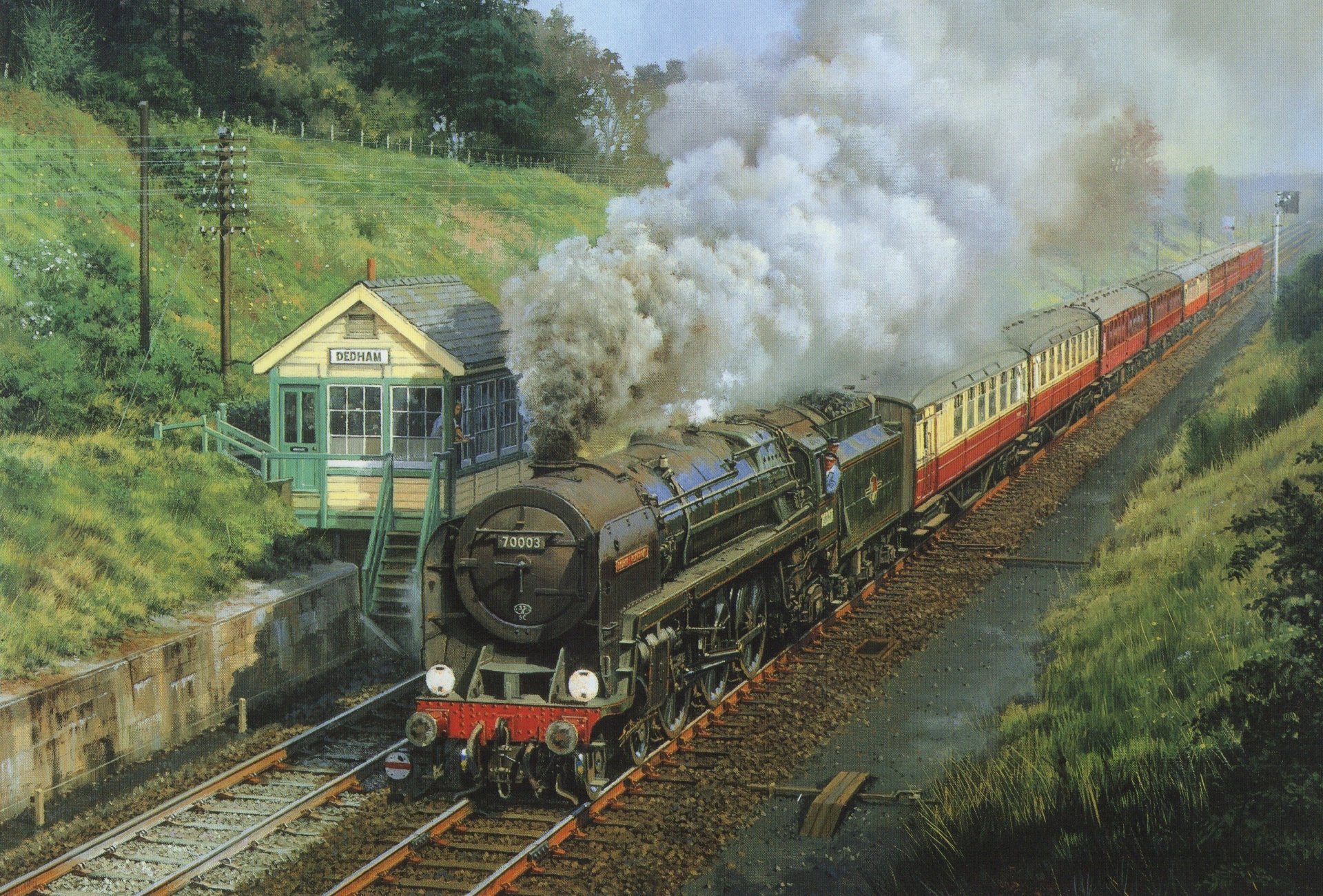 zug wagen rauch schienen natur