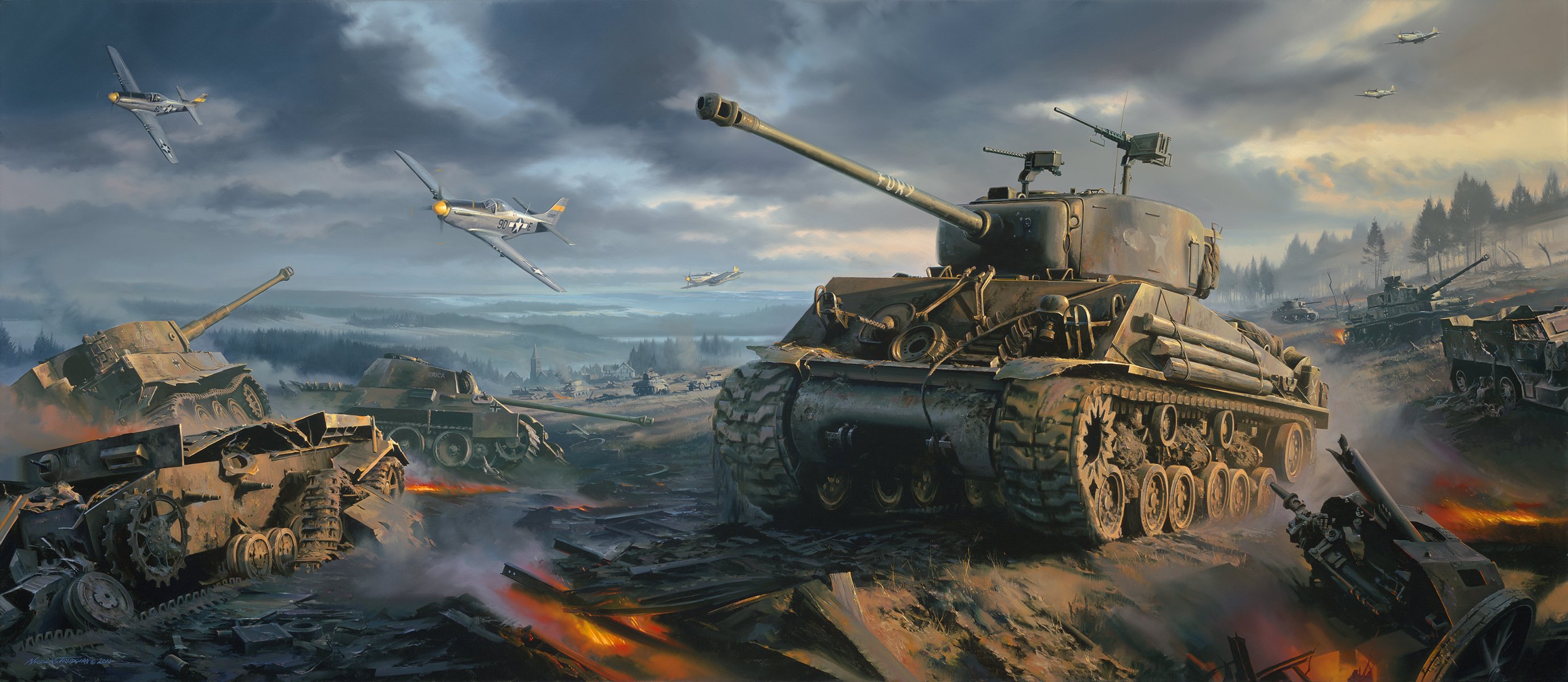 tanque sherman ww2 p-51 mustang guerra arte pintura furia cine