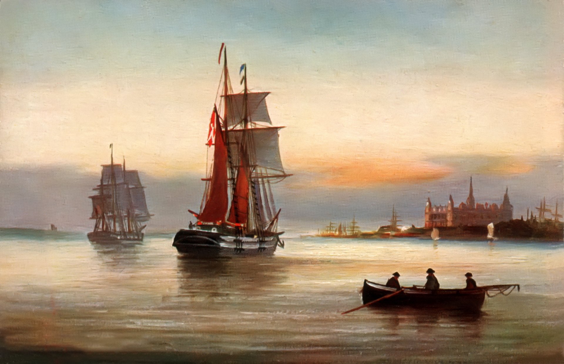 alfred jansen bild landschaft meer himmel schiff segel boot menschen stadt schloss