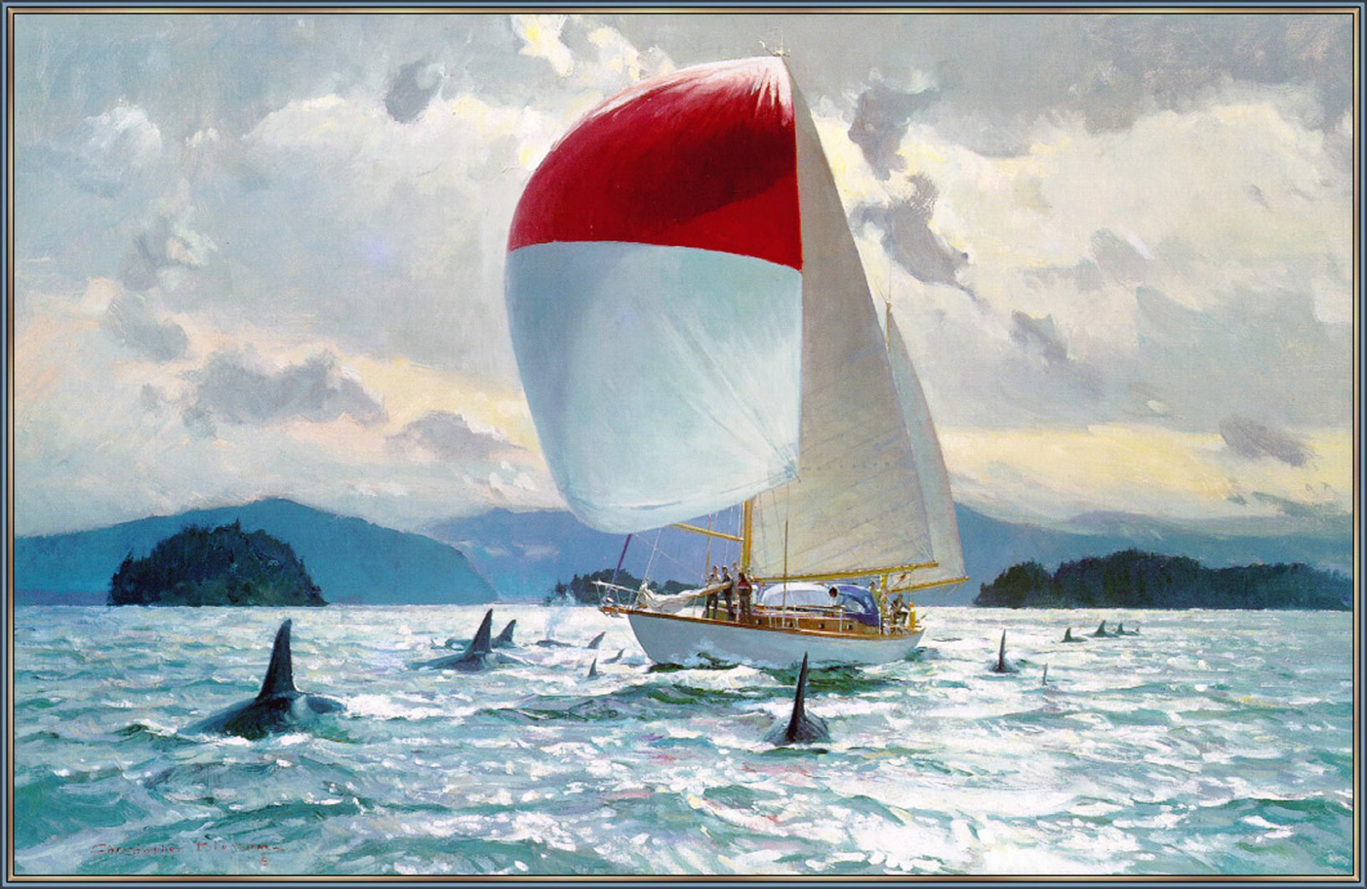 blossom christopher sea pattern sailboats orca yacht sky cloud