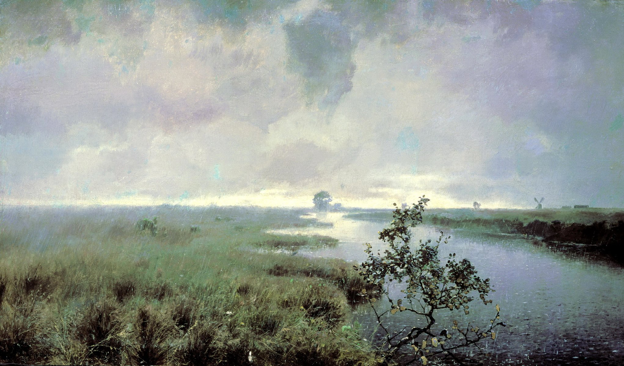 pintura endogurov lluvia pintura lienzo naturaleza paisaje gotas agua cielo nubes nubes arbusto hierba tiempo