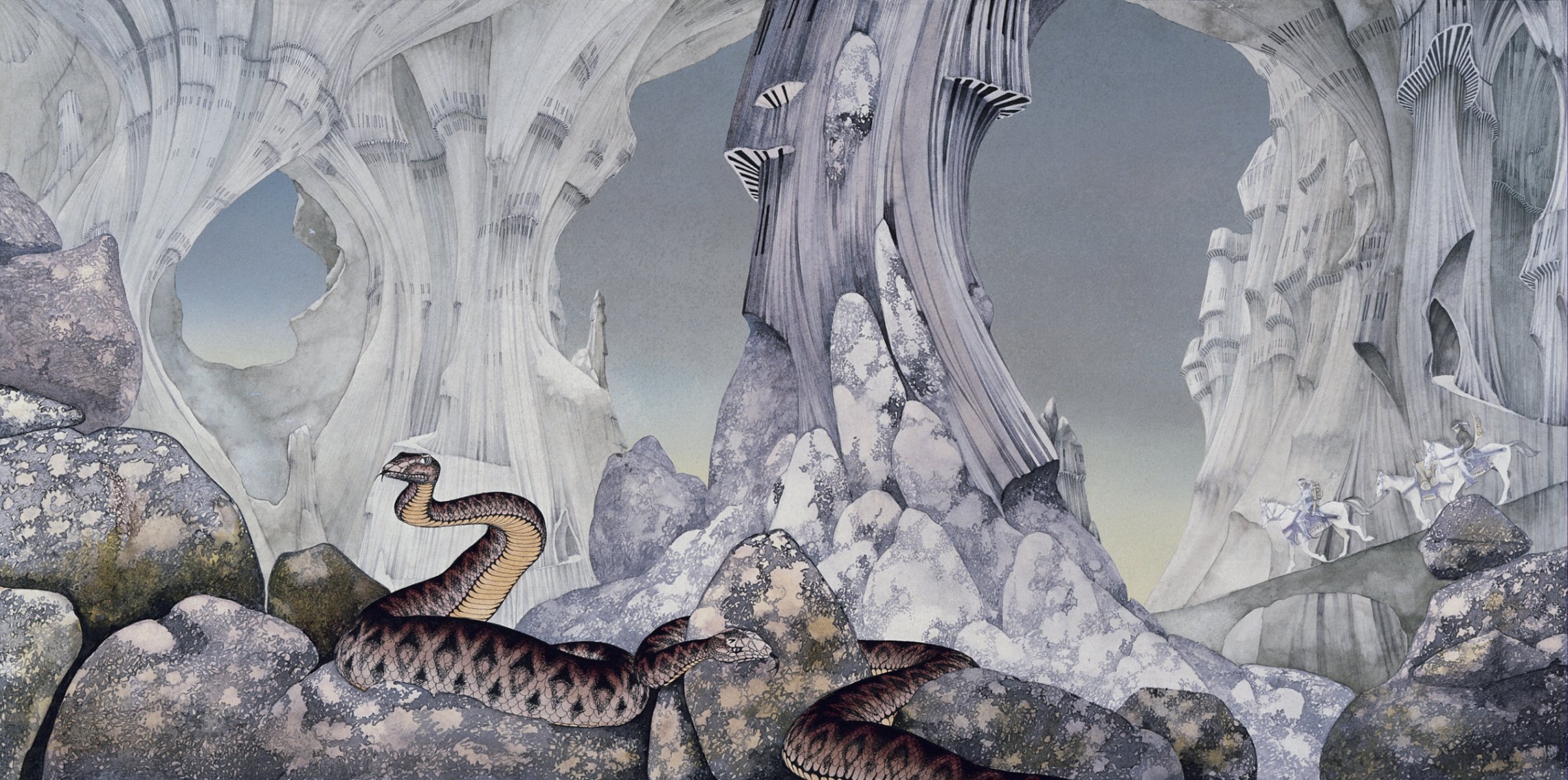 arte roger dean serpenti caverne rocce rocce cavalieri