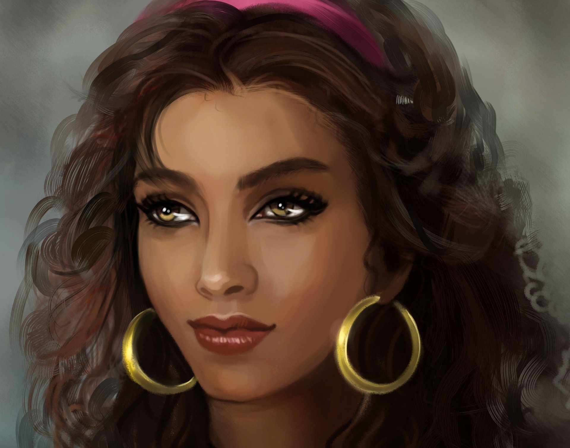 esmeralda personnage art gitane visage boucles d oreilles cheveux regard