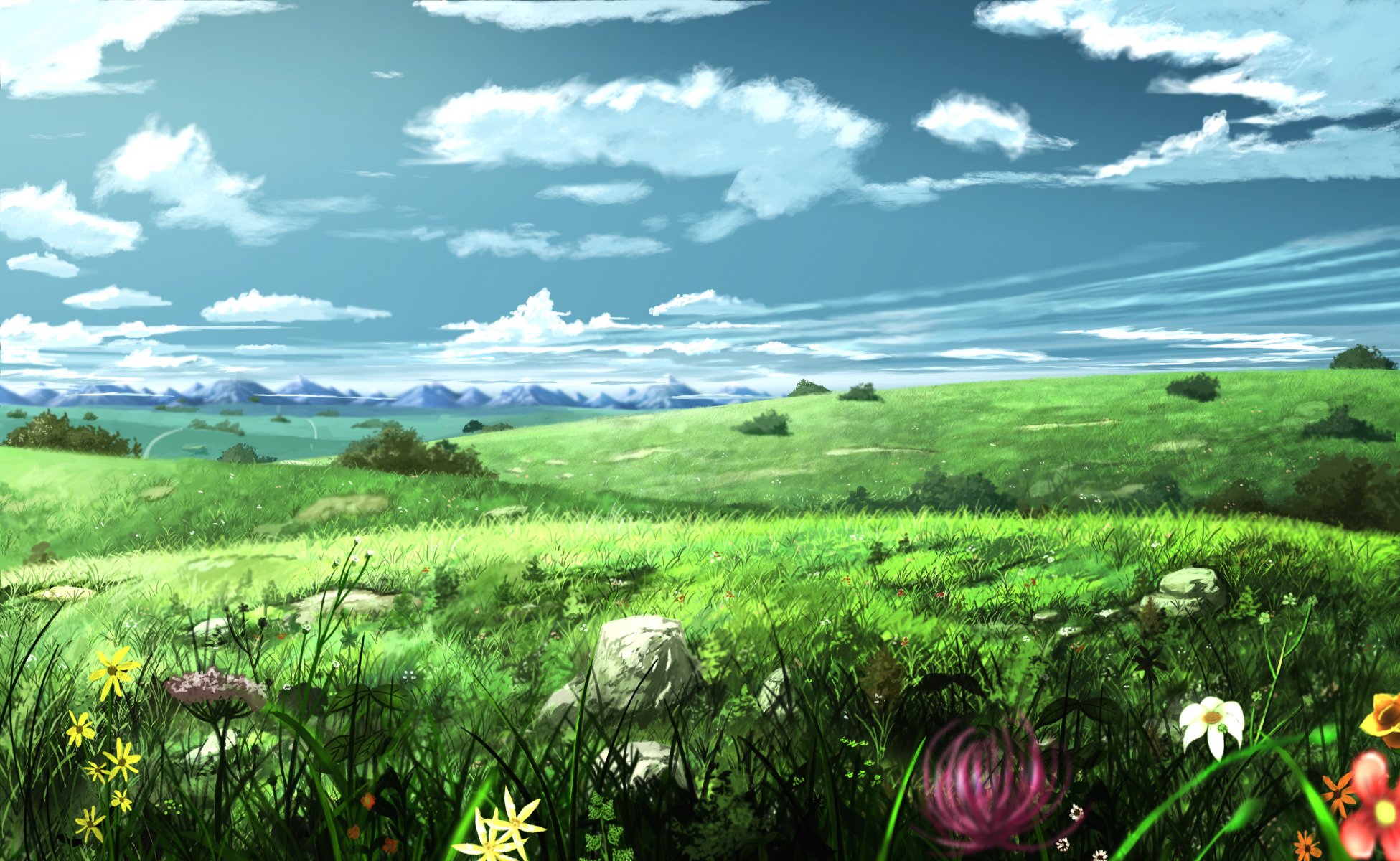 landschaft himmel blumen wiese malerei kunst soyokaze