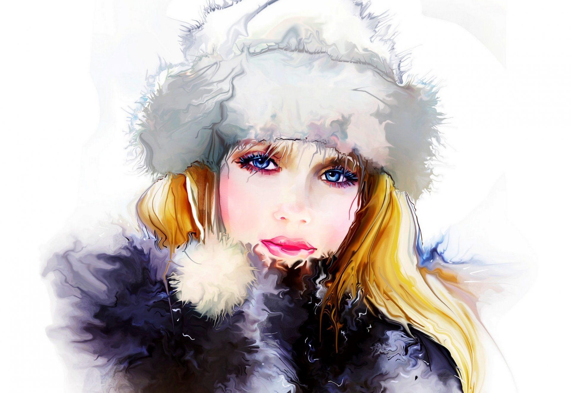 woman painting man girl winter lips face lips winter