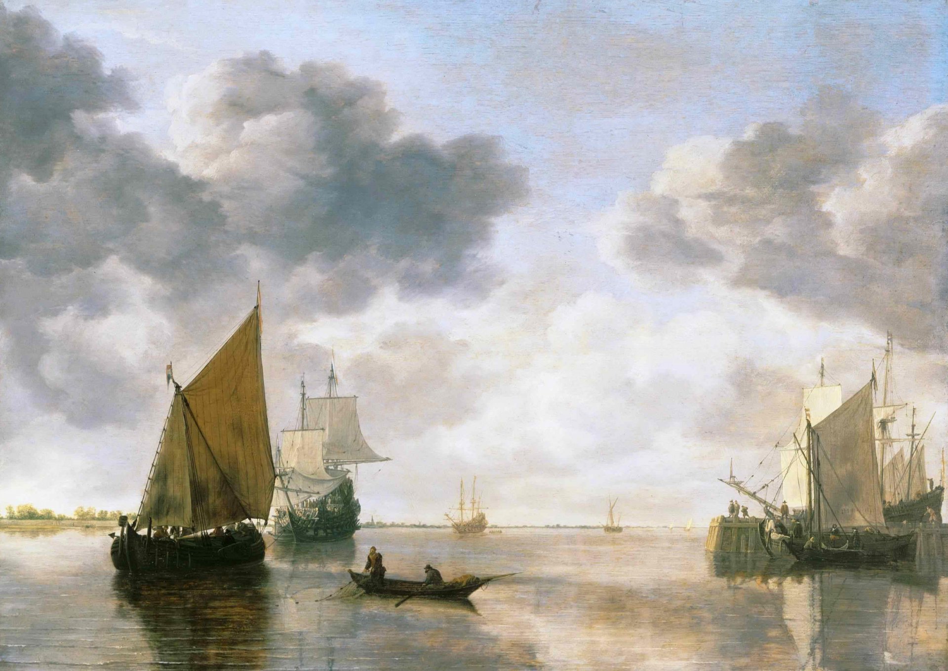 simon jacobsz de vlieger pintura paisaje cielo nubes mar barco barco velero vela horizonte personas