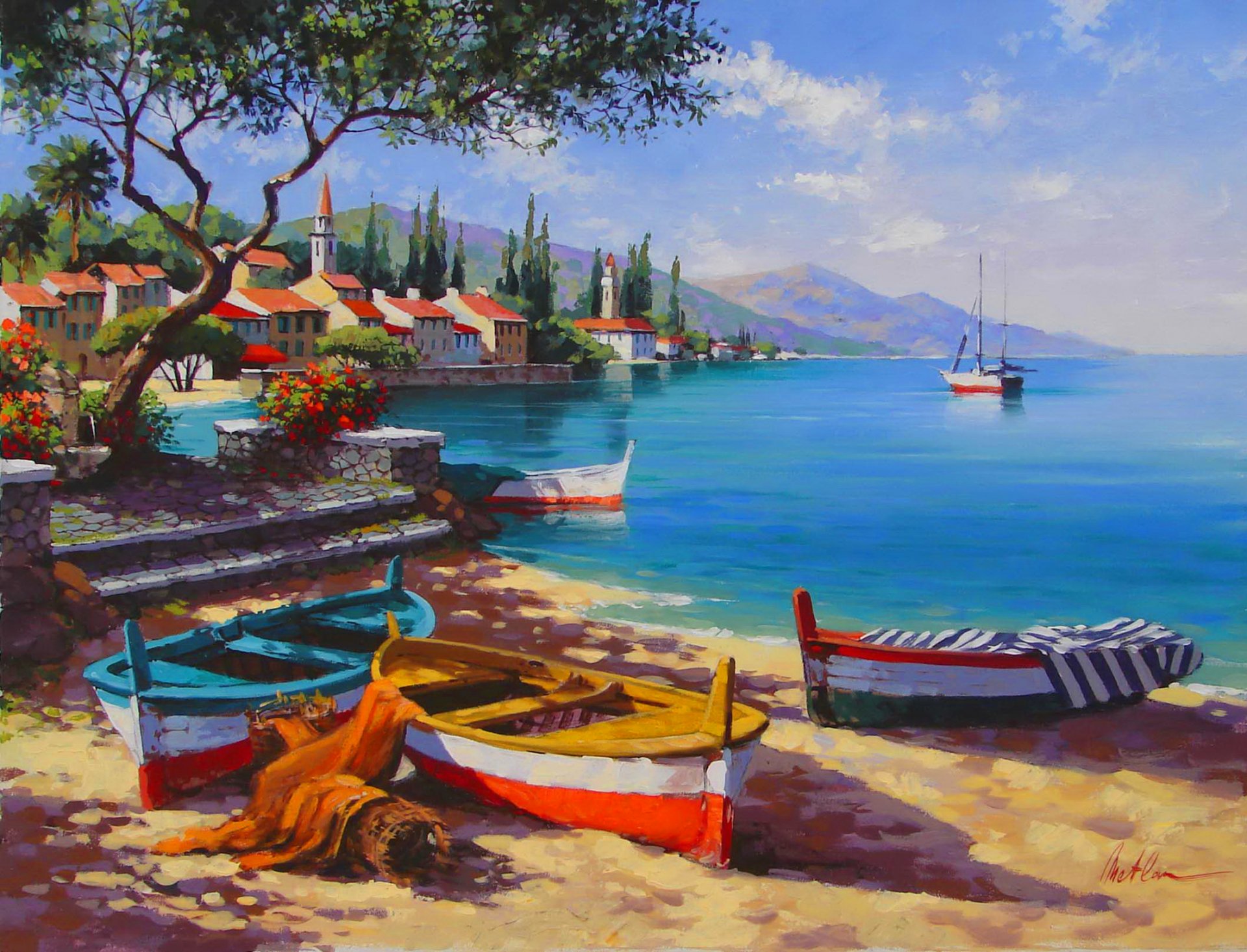 anatolius metlan bild landschaft himmel meer stadt bucht boote schiff berge