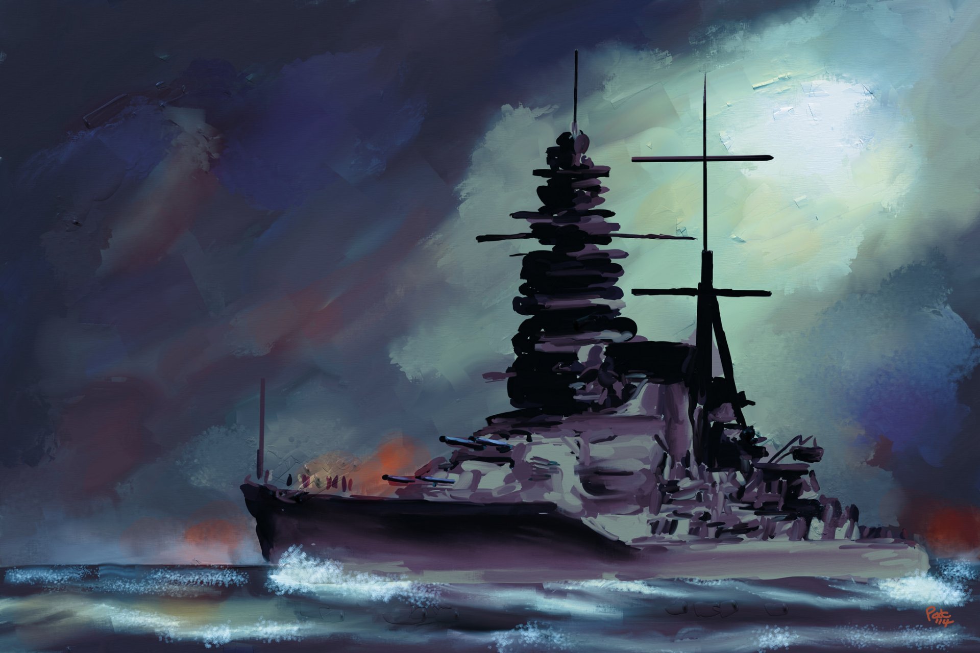 mutsu pancernik japoński imperial navy morze niebo malarstwo