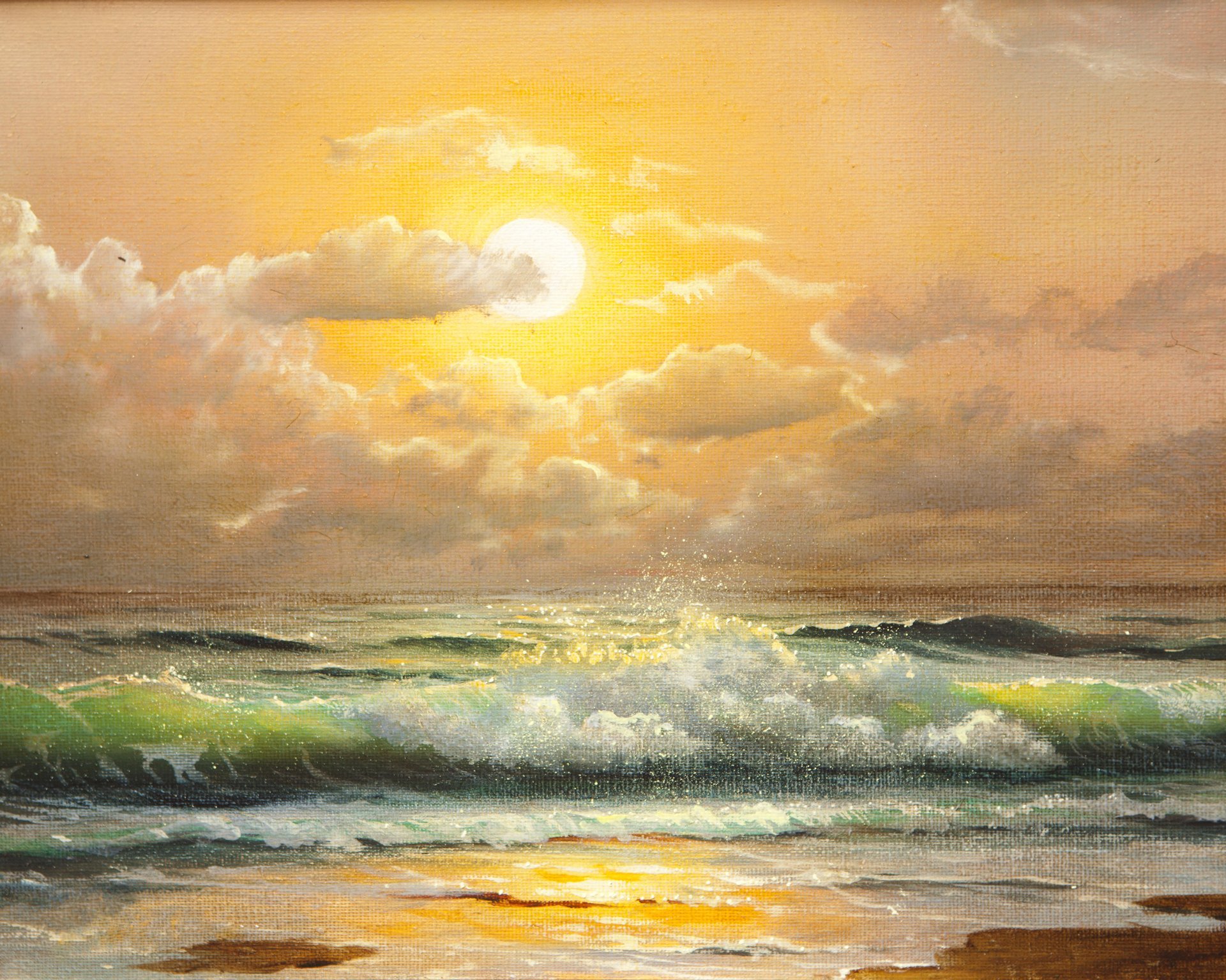 painting sea. ocean waves sky cloud