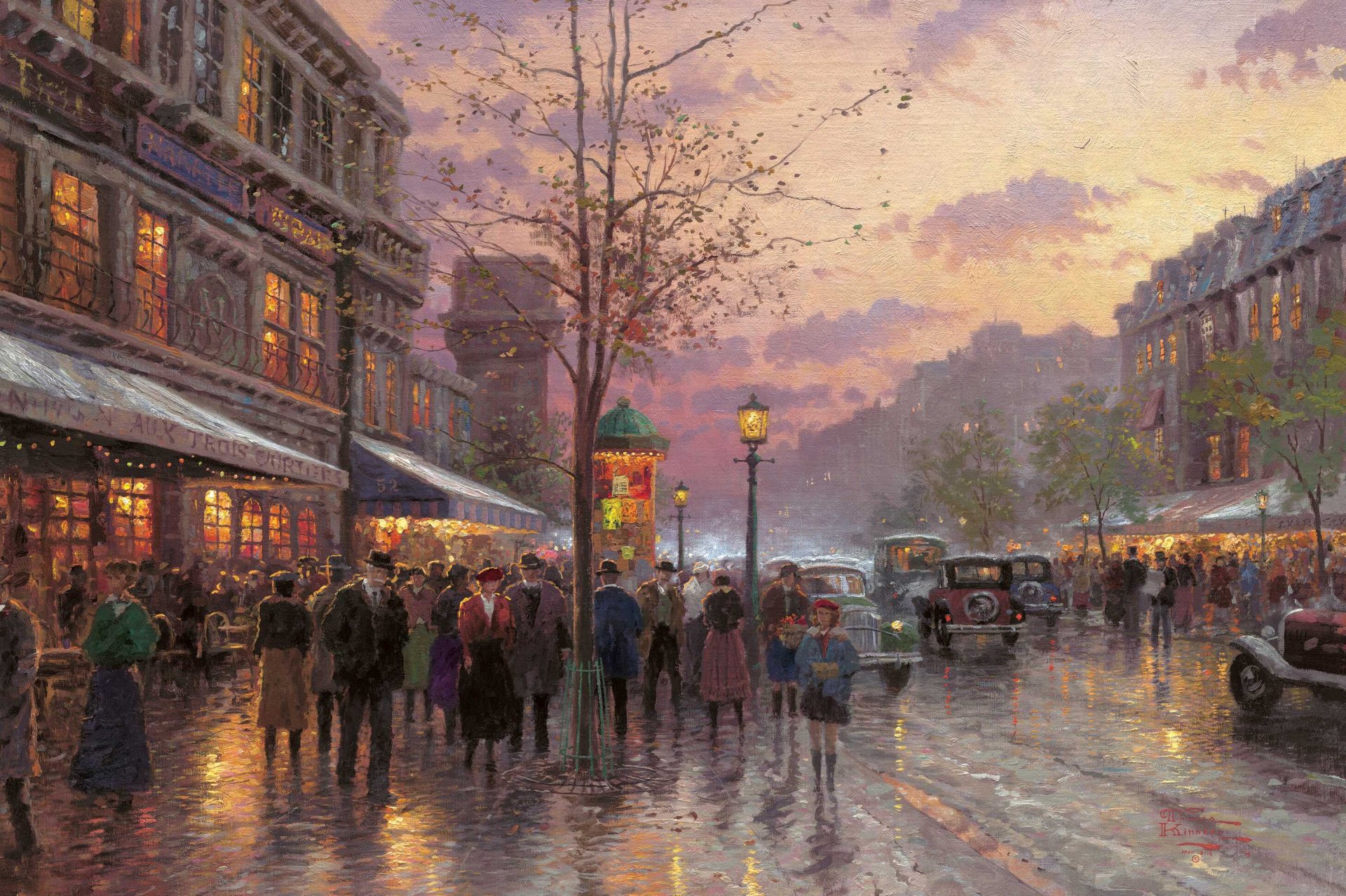 boulevard lights paris thomas kinkade painting town france boulevard twilight autumn light