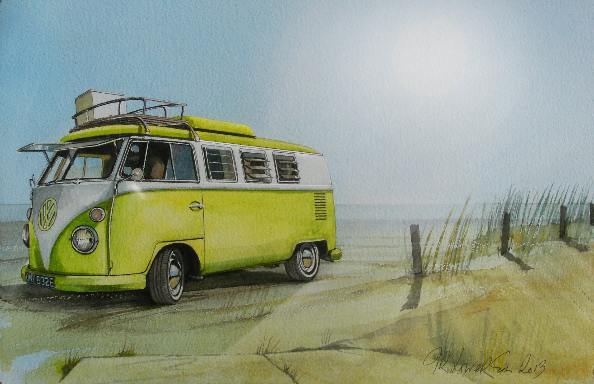 volkswagen volkswagen transportador 2 tipos playa minibús pintura dibujo