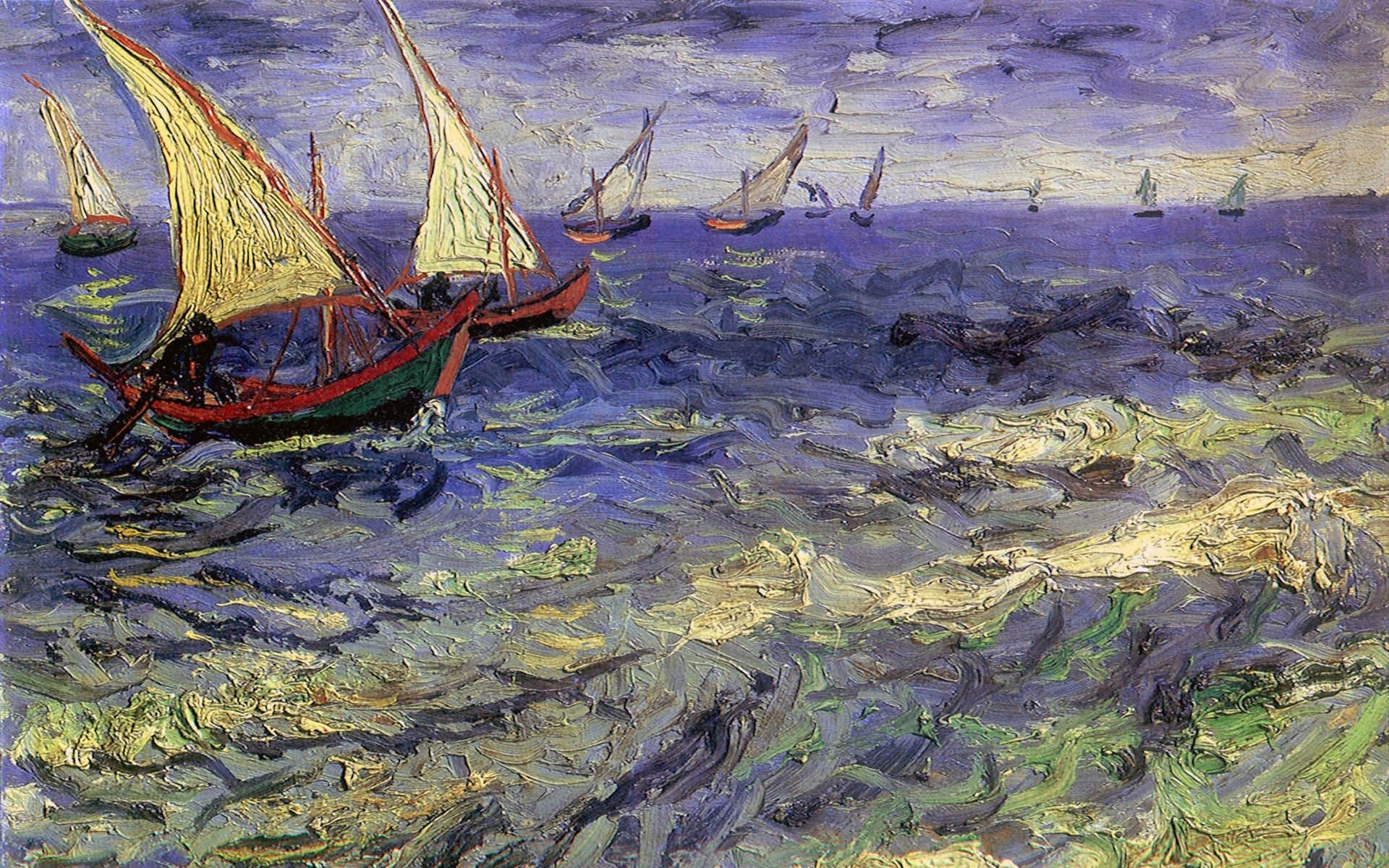 vincent van gogh paesaggio pittura cielo mare onde barca