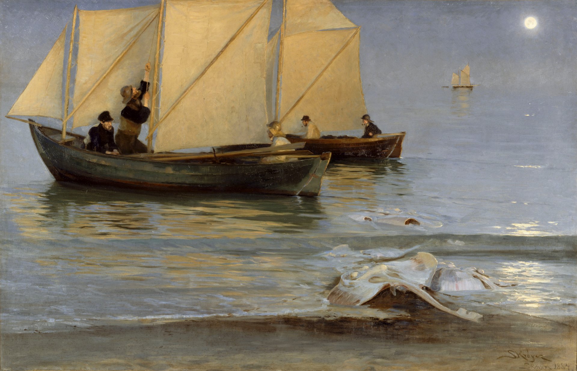 peder severin krøyer pittura genere cielo mare barca vela persone luna sera