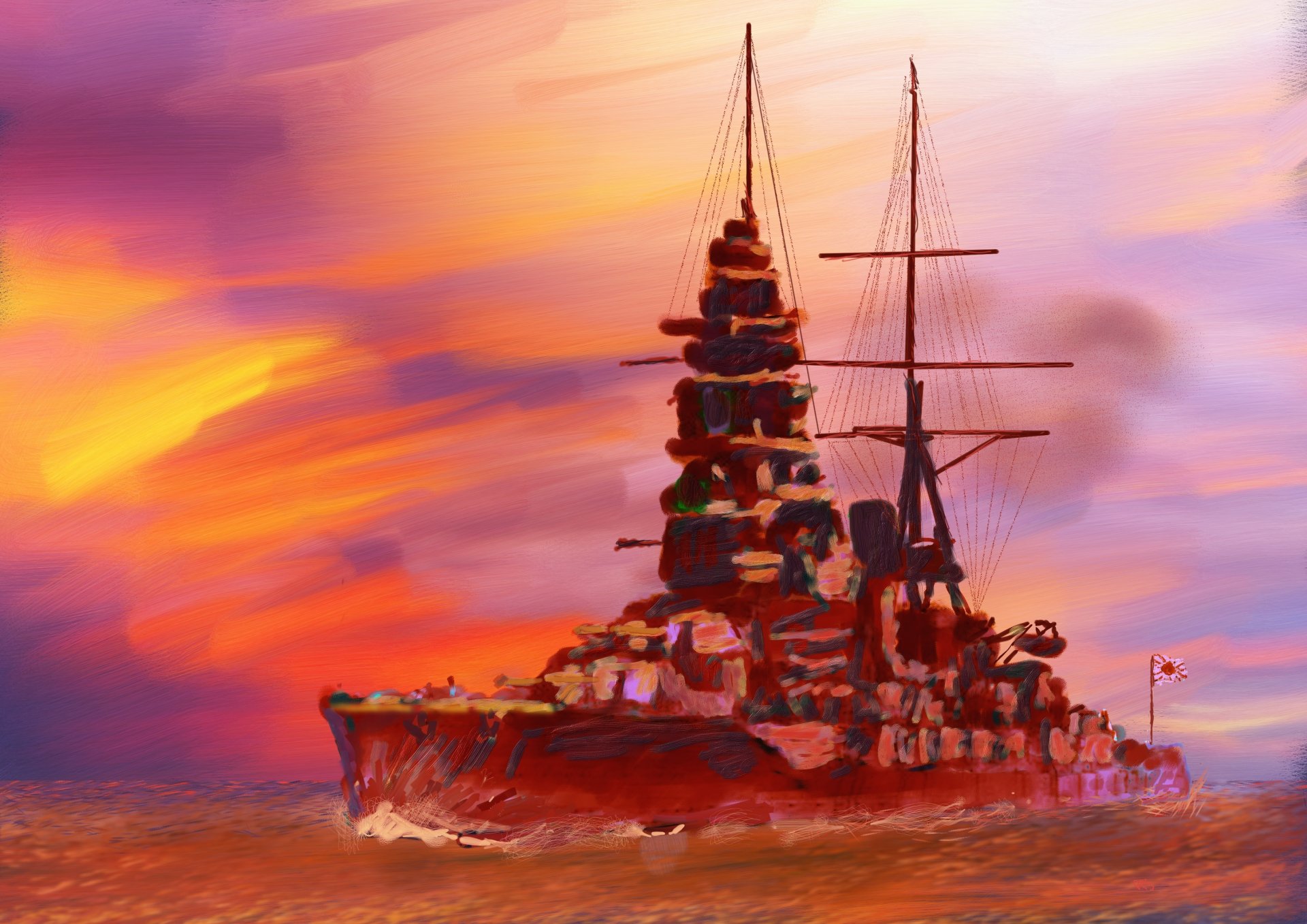 mutsu pancernik japoński imperial navy morze malarstwo