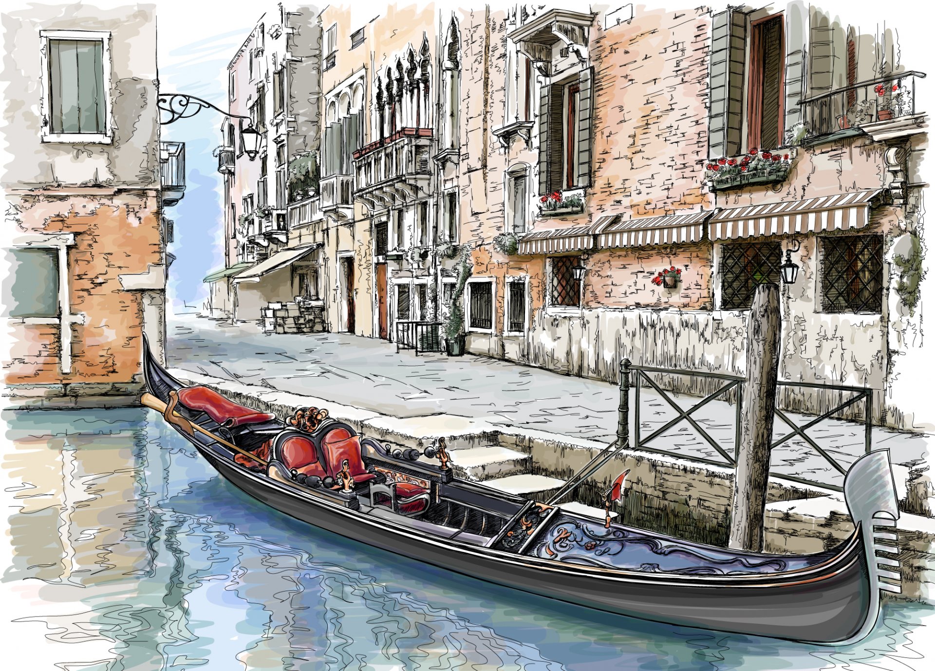 painting venice town gondola street house