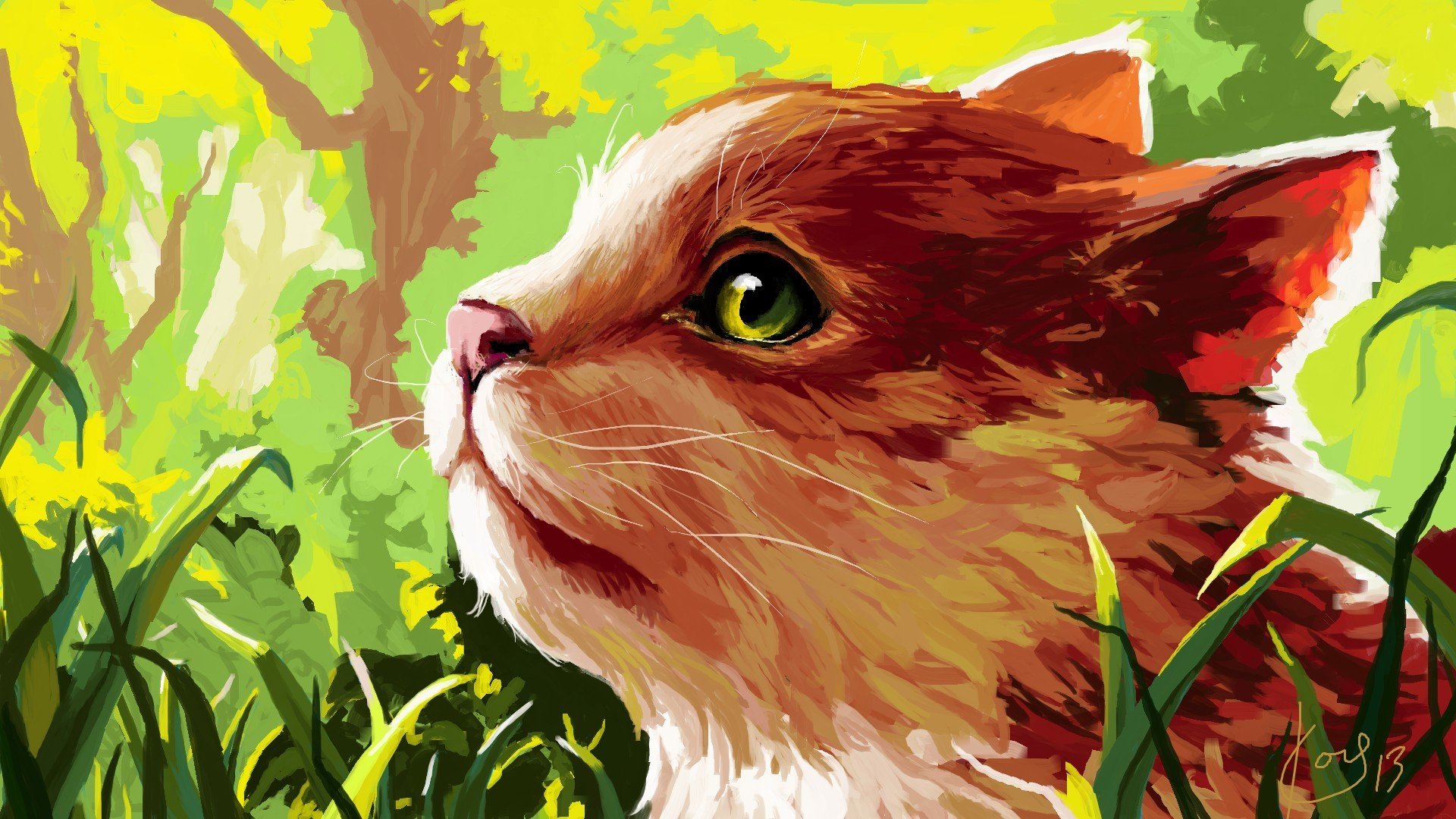 chat profil dessin herbe