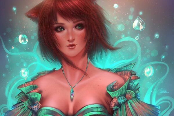 A red-haired green-eyed girl with an amulet