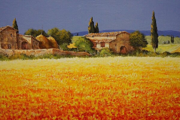 Landscape of Italy, a beautiful golden field