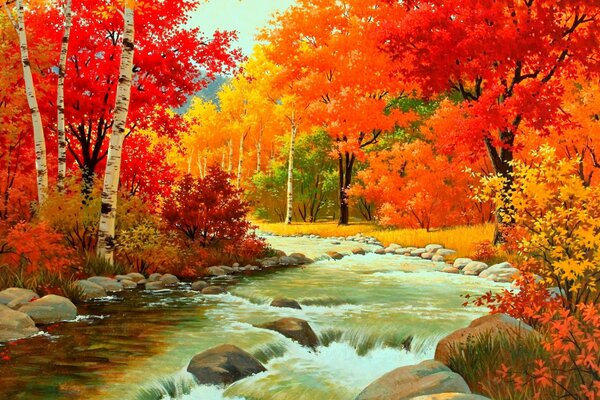 Autumn landscape with bright trees