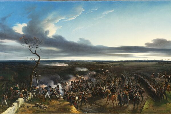 Painting of a military battle on canvas