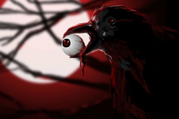 The eyeball in the crow s beak