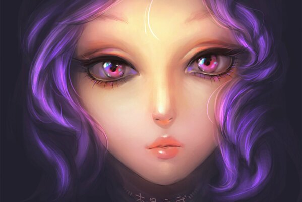 Girl with purple hair in art style