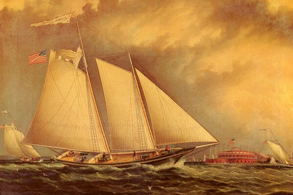 Pintura de un velero en un mar agitado