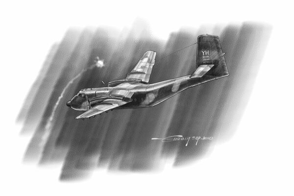 Airplane flight drawn in pencil