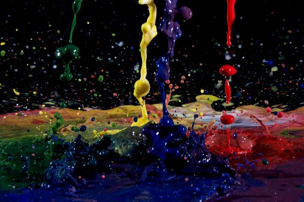 Multicolored splashes of paint macro shooting