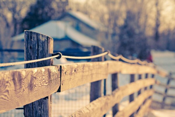 Wooden fence on a rosy background