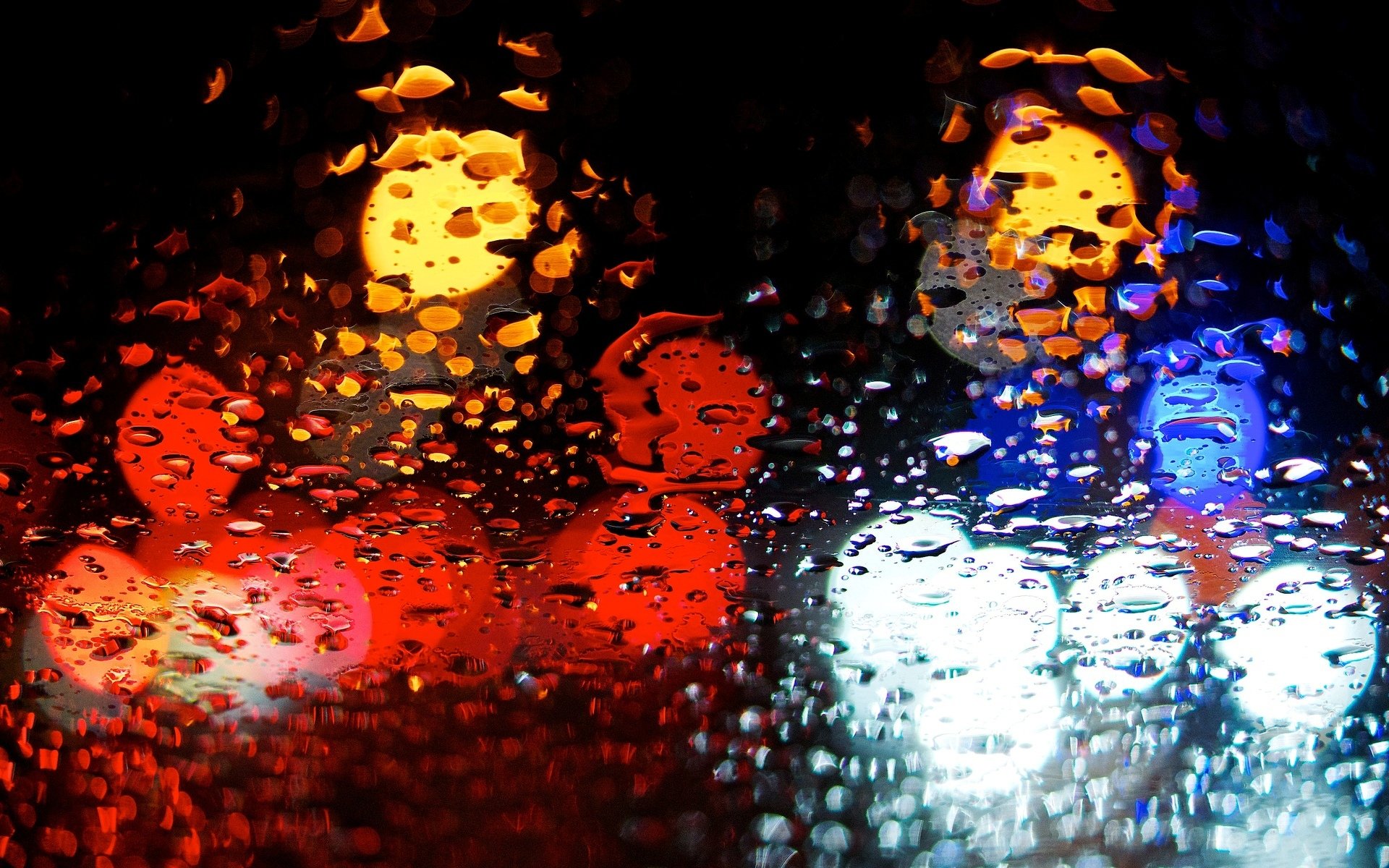 close up bokeh rain drops water lights red blue macro background wallpaper widescreen full screen hd wallpaper