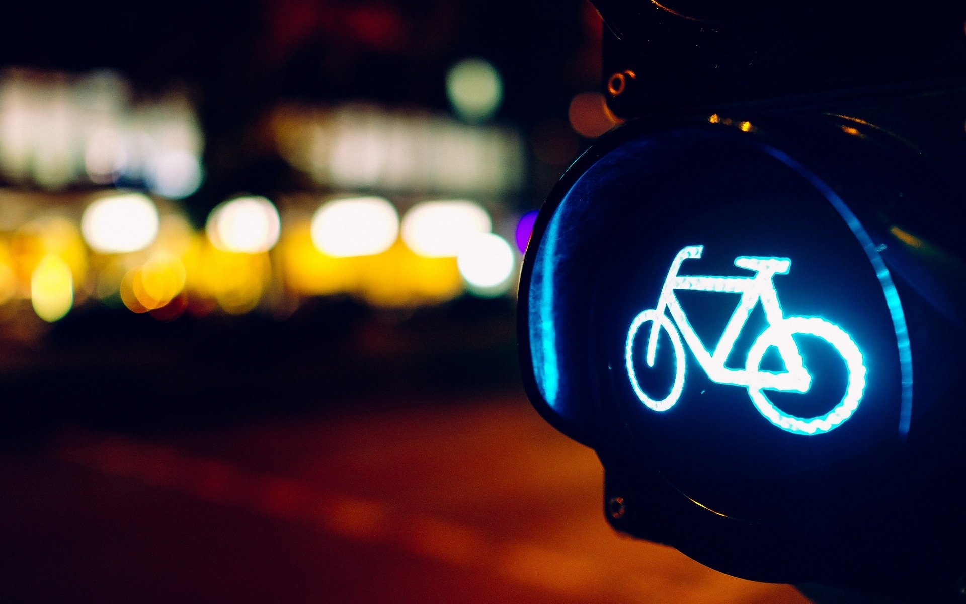 close up mark bike travel blue lights light road blur bokeh background wallpaper widescreen full screen hd wallpaper