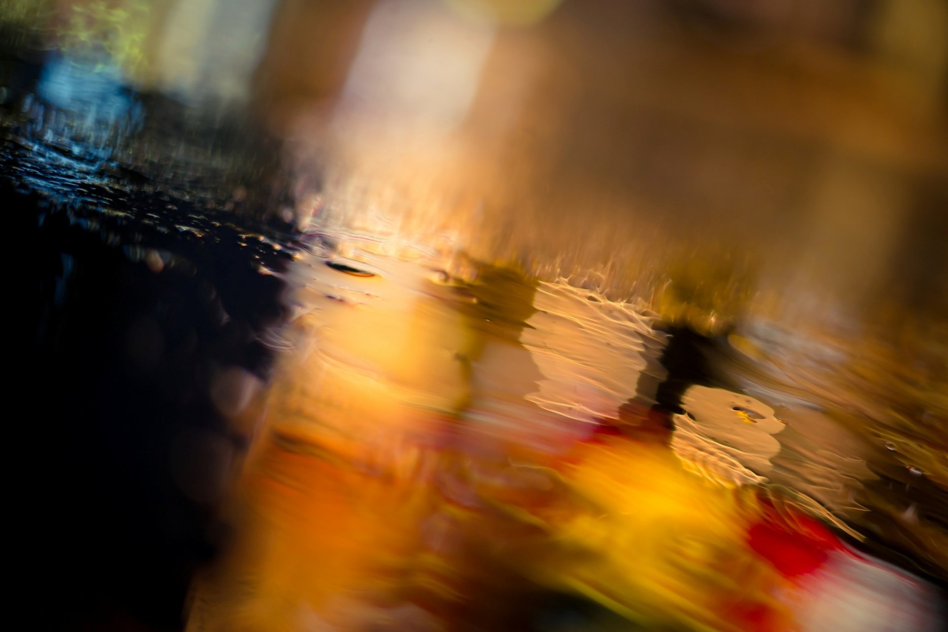 ciudad noche asfalto carretera lluvia agua bokeh luces