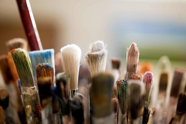 Macro photo of the artist s brushes