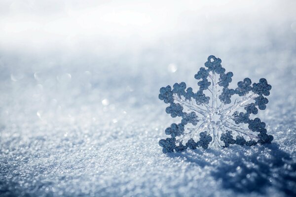 Fiocco di neve sul ghiaccio nella fotografia macro brillante