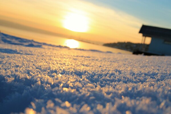 Winter drifts. The shine of the sun on the snow