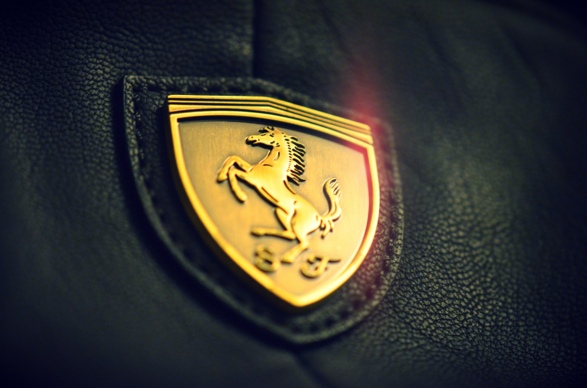 macro cuero oro logotipo ferrari ferrari