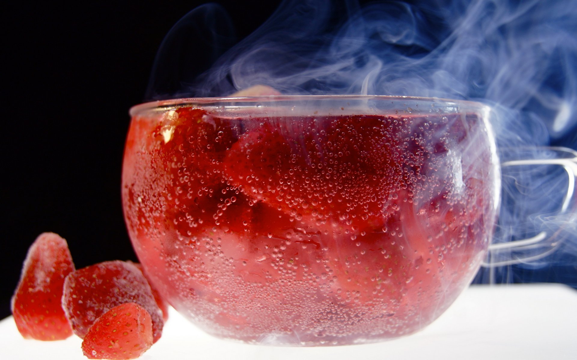 tea cup strawberry close up