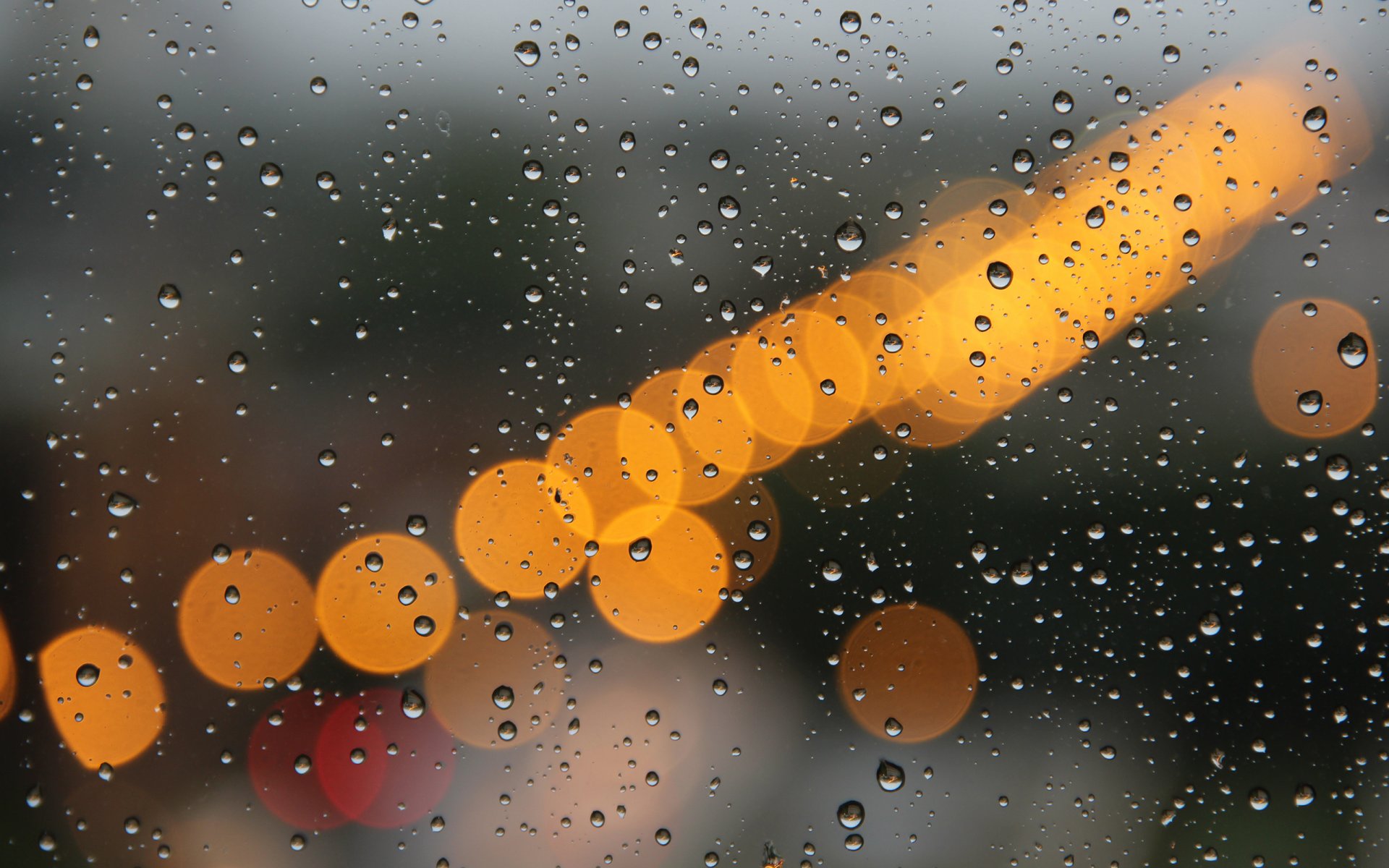 glass drops lights rain close up