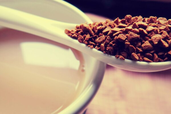 A spoon with ground coffee