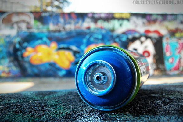 A can of Blue graffiti paint