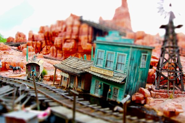 Macro photography of the station and the rail, toy style