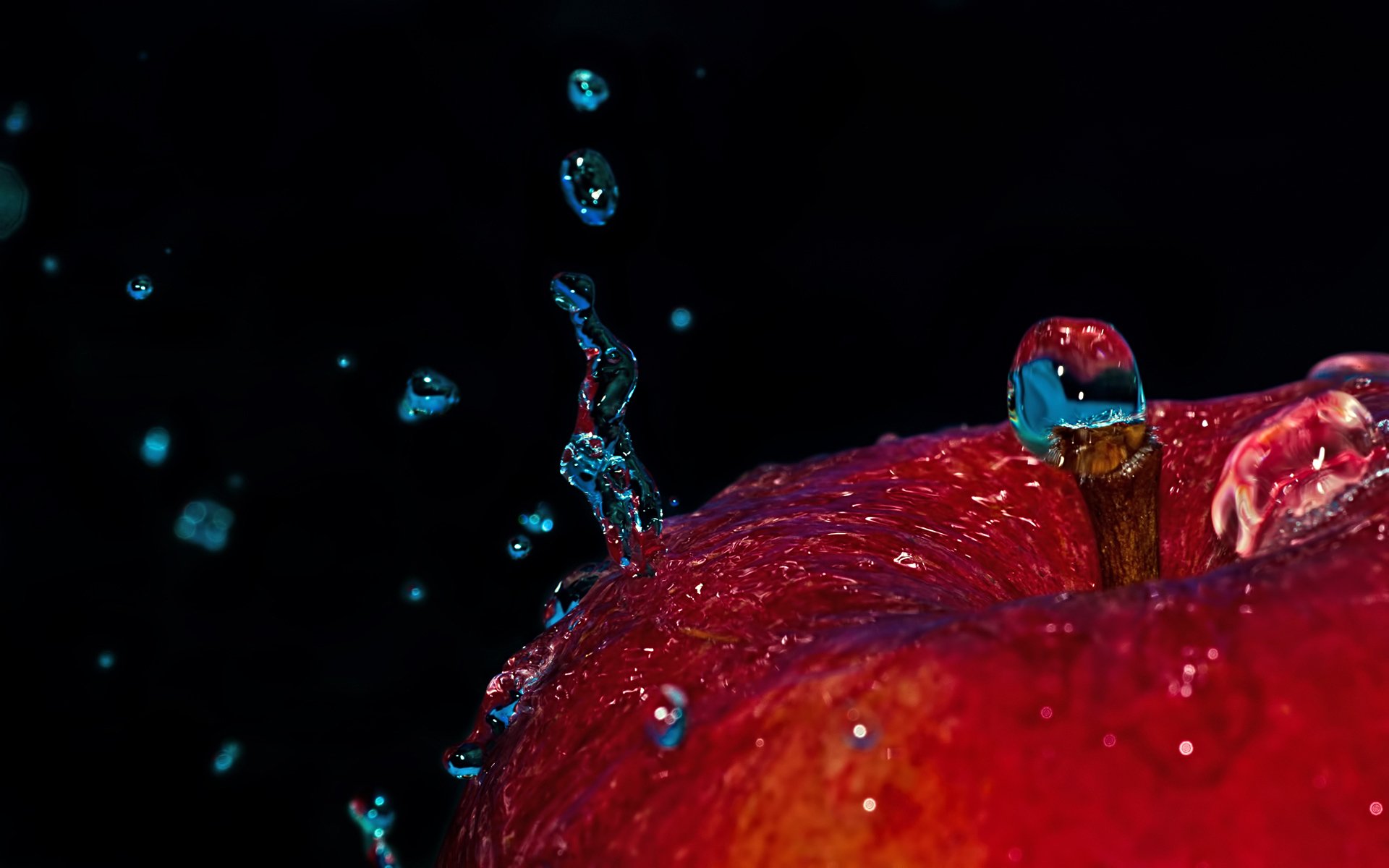 manzana gotas salpicaduras agua macro