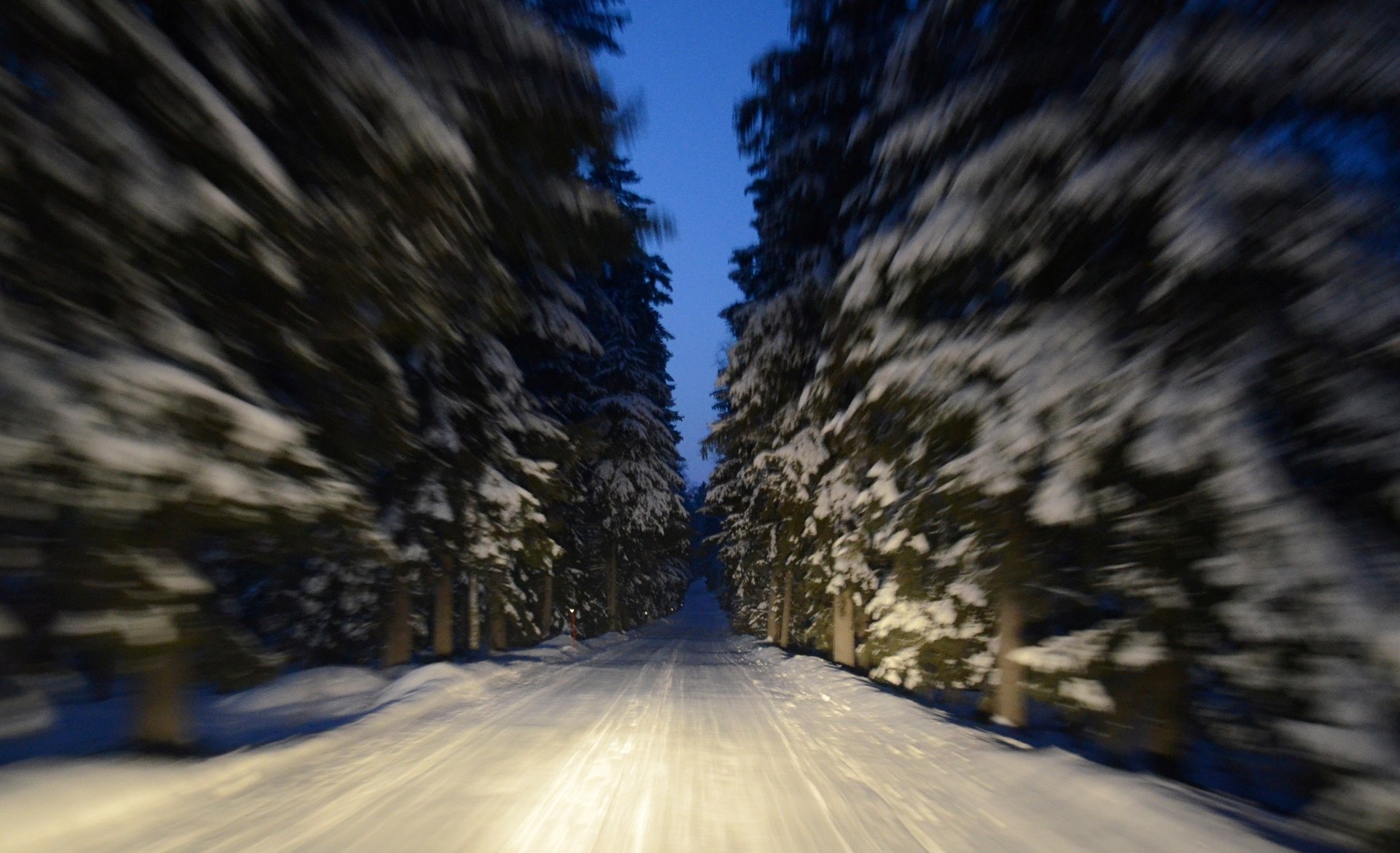 close up road winter snow tree finland motion