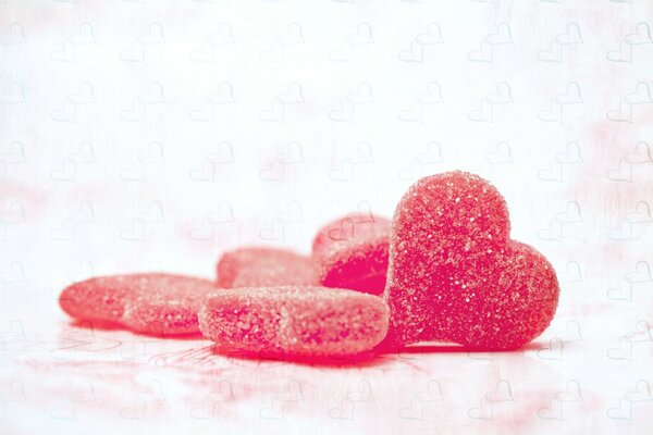 Sugar candies in the shape of hearts