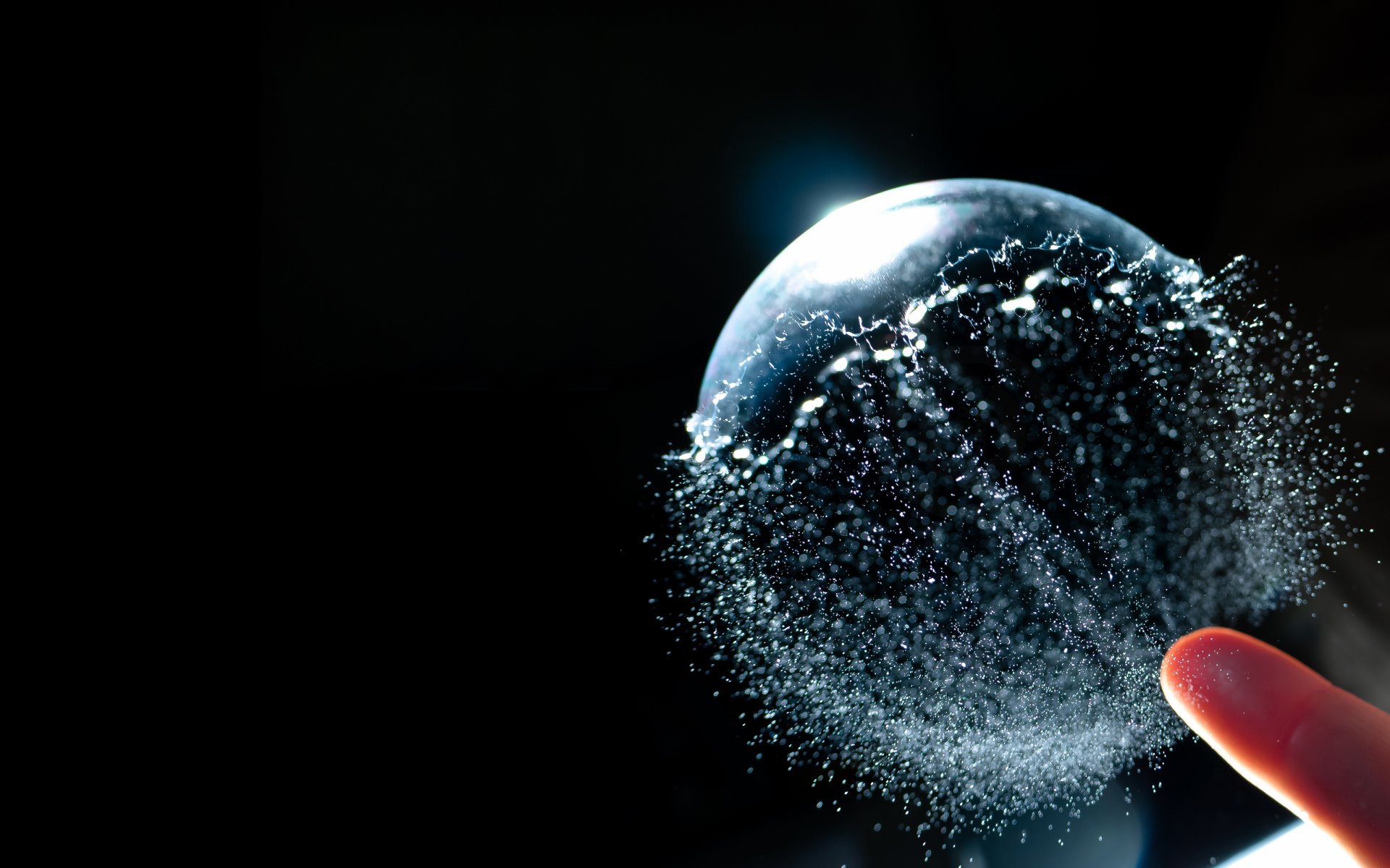 background burst soap bubble ball thumb surface the particles spray